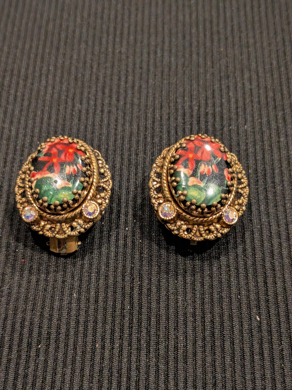 B#3:Vintage-Inspired Green & Red Floral Clip-On Earrings Vintage 1950s W. Germa